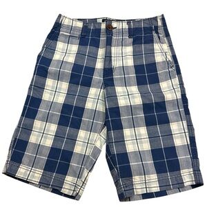 American Eagle Longer Length Blue Plaid Cotton Shorts Size 26 Preowned